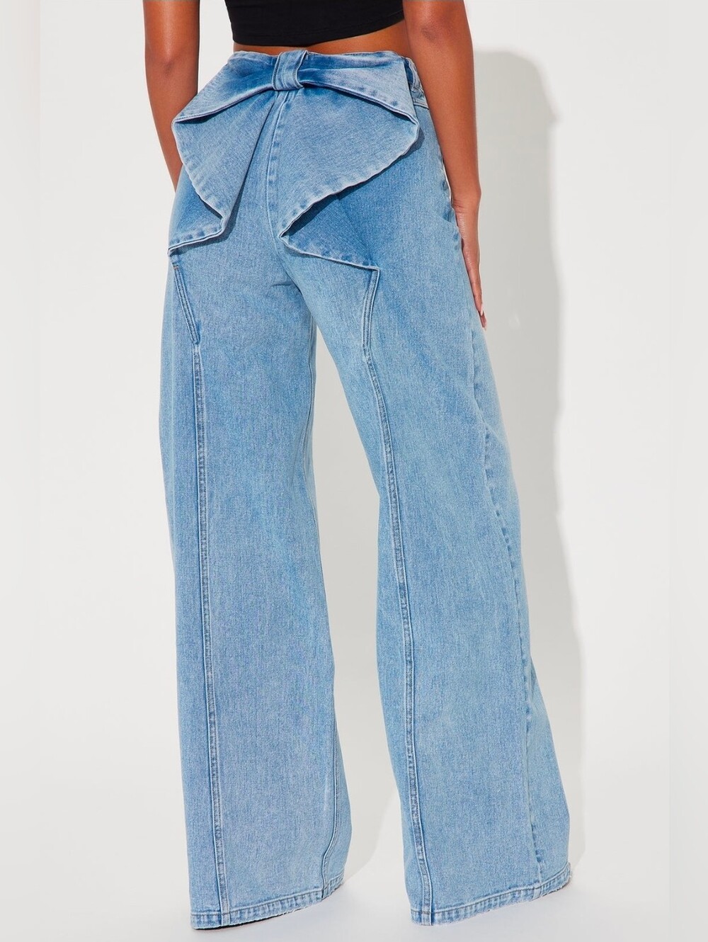 Light Blue Wide-Leg Jeans with Bow Waist